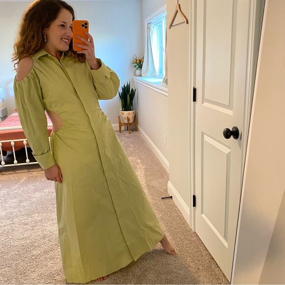 SIR. The Label Green Khaki Cotton Button Front Long Sleeve Maxi Dress Large NWT - Picture 9 of 15